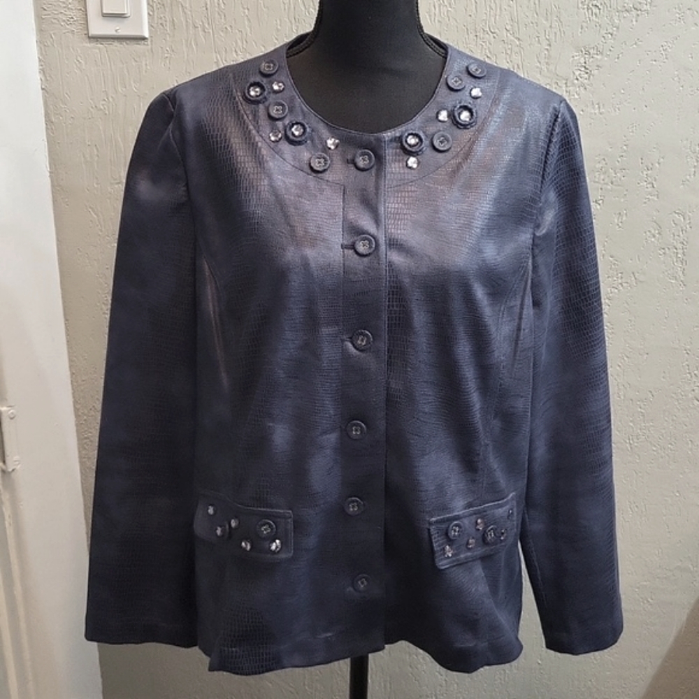 Alfred Dunner Croc Embossed Faux Leather Embellished Jacket